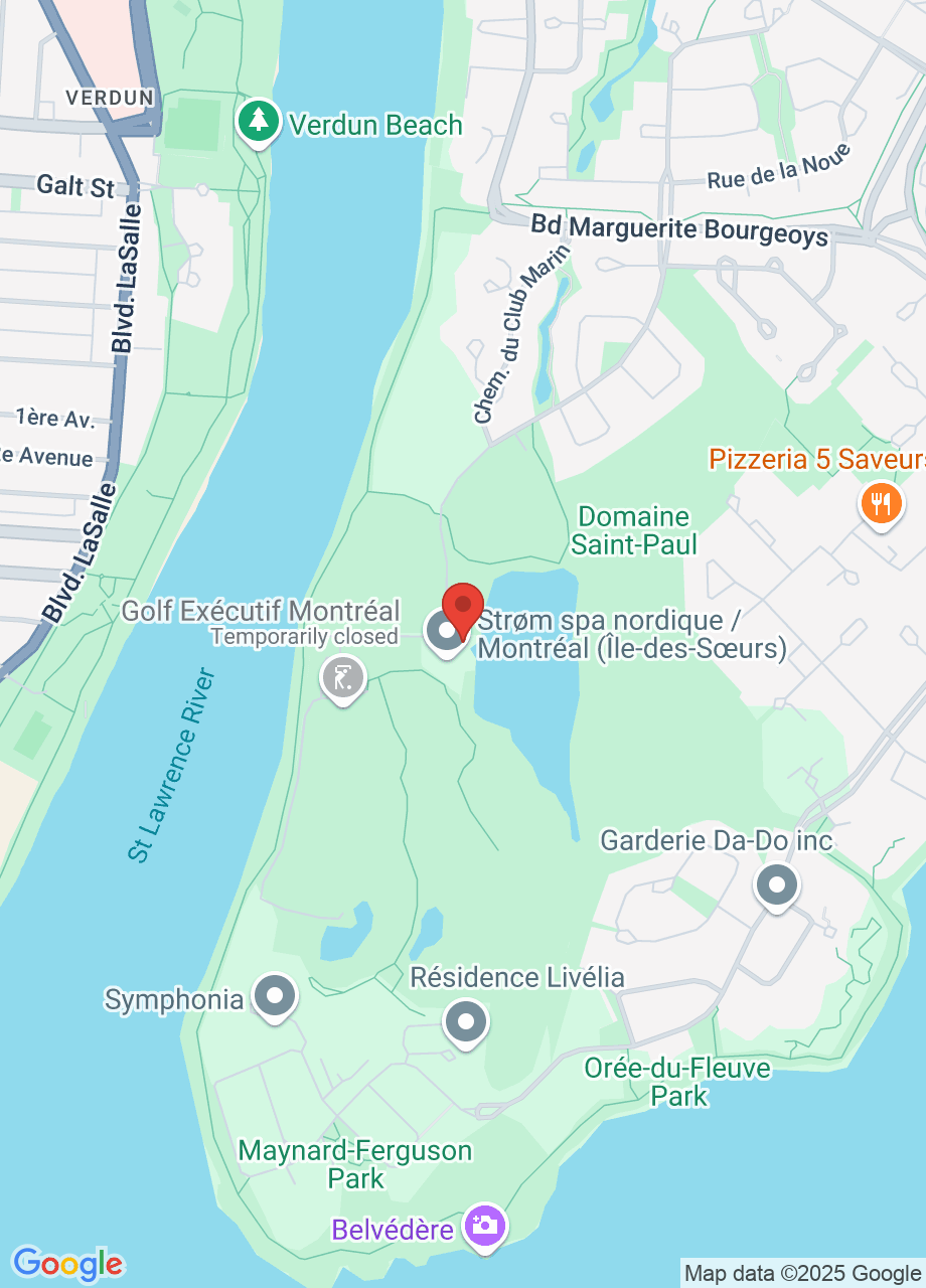 Carte du Strøm spa nordique Île-des-Soeurs. Cliquer pour naviguer avec Google Maps.