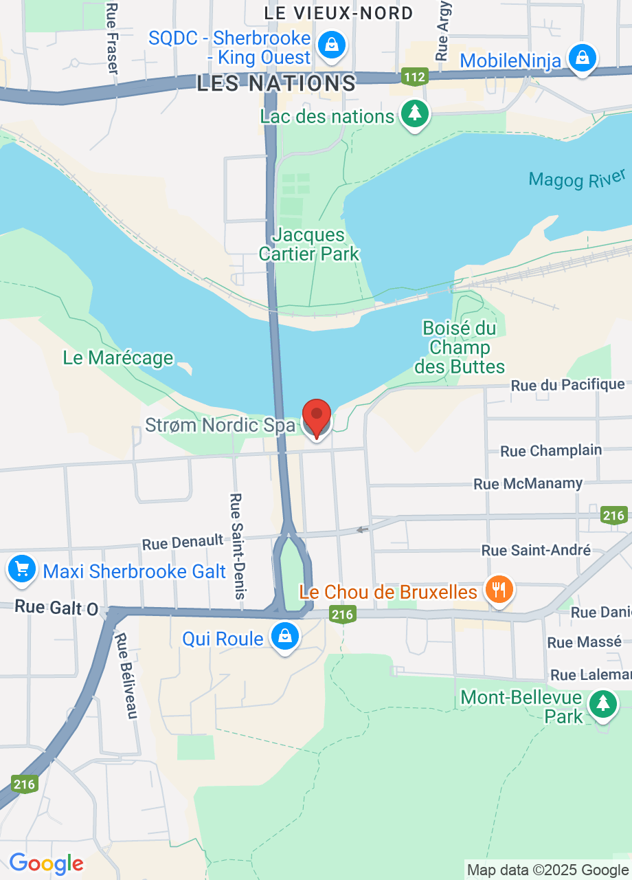 Carte du Strøm spa nordique Sherbrooke. Cliquer pour naviguer avec Google Maps.