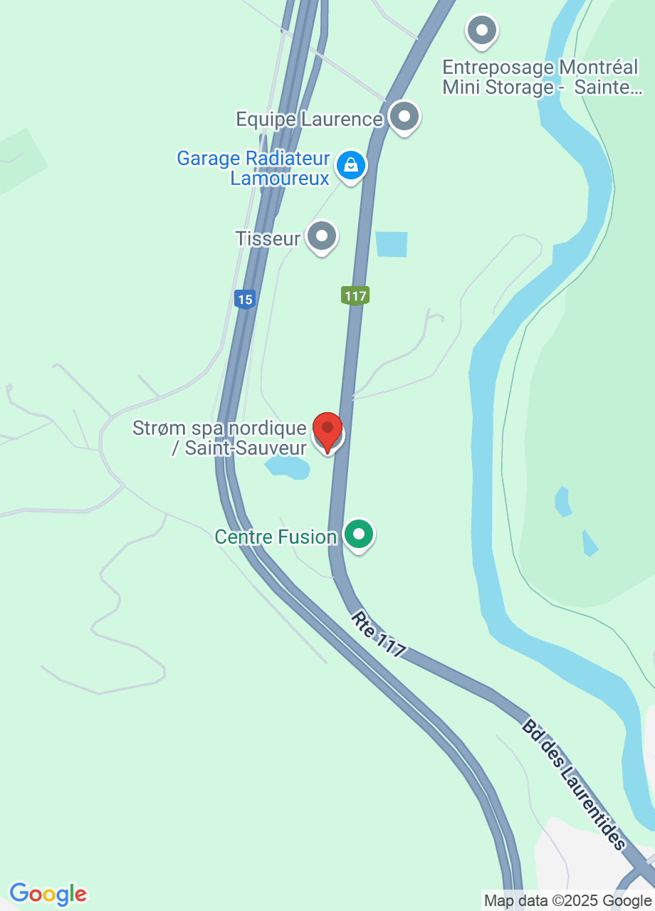 Carte du Strøm spa nordique Saint-Sauveur. Cliquer pour naviguer avec Google Maps.